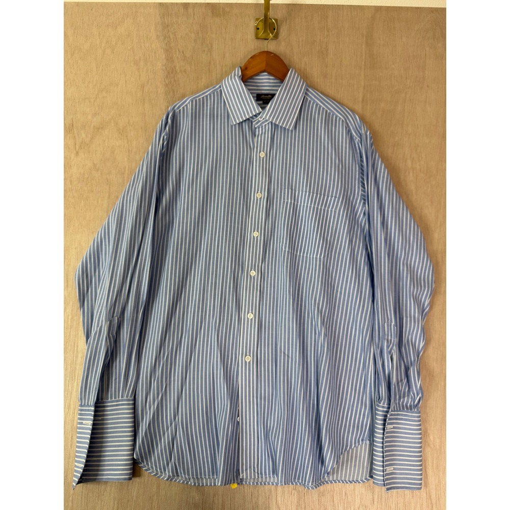 Hamilton Mens Blue Striped Button Down Long Sleeve Shirt Spread Collar Pocket